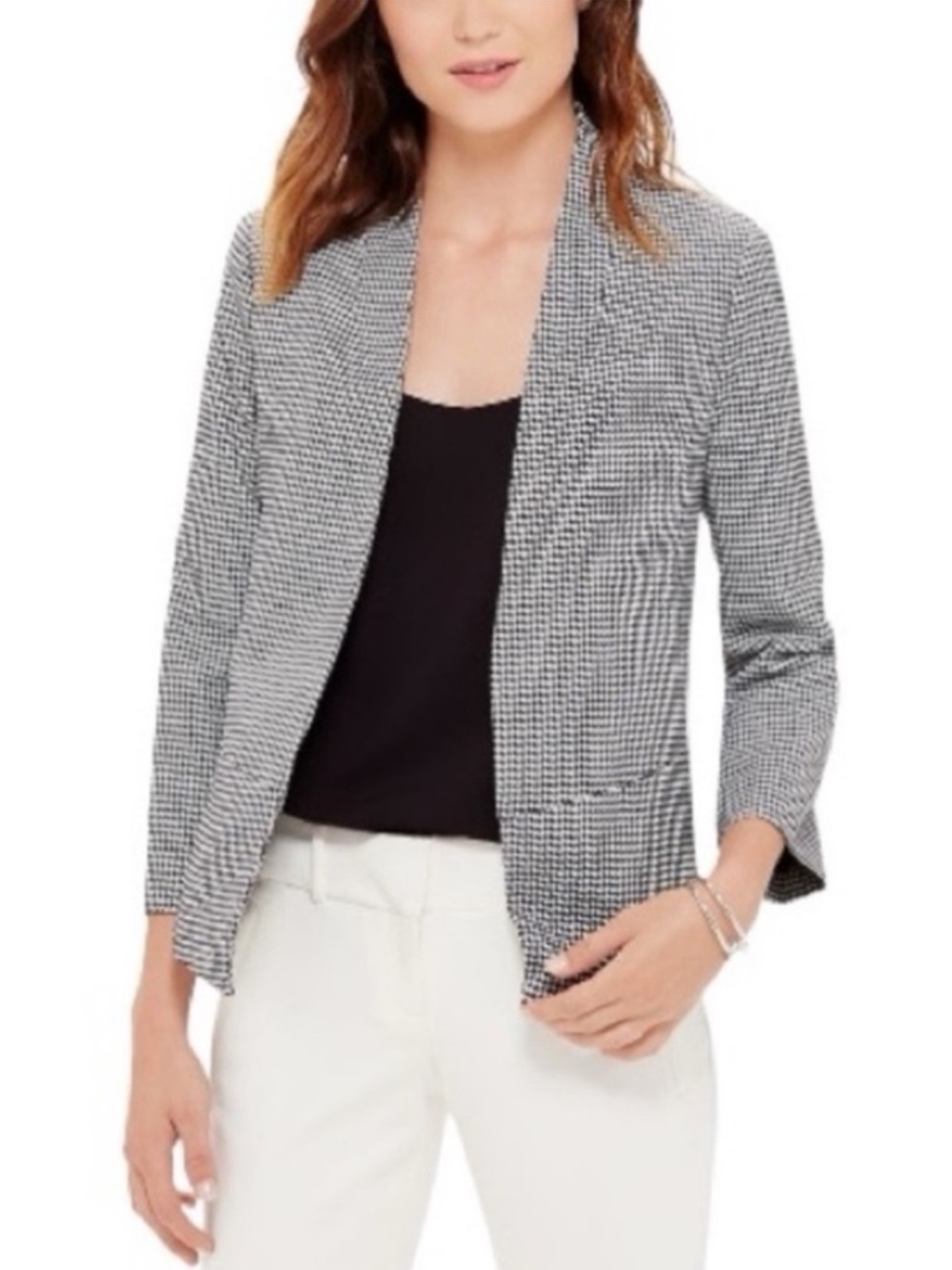 The Limited Black and White Houndstooth 3/4 Sleeve Open Front Blazer Size Medium